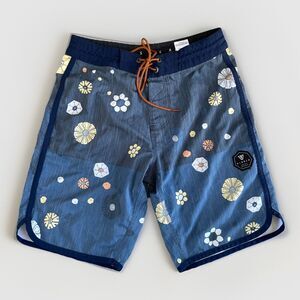 Vissla Board Shorts Mens 28 Blue Gray Yellow Floral‎ Drawstring Surf Swim Beach